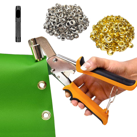 Grommet Tool Kit - 3/8 Inch Eyelet Press Pliers 10mm, Grommets Puncher with Hole Punch and 600 pcs Grommets